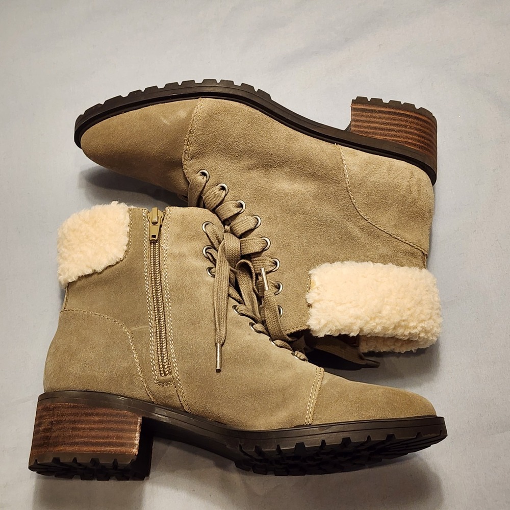 Lucky Brand Womens Jacenia Suede Boots Side Zip Shearling (greenish) Size 6.5 M - Picture 2 of 11